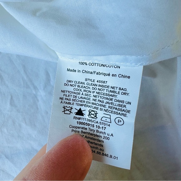 Tory Burch 100% Cotton White Button Down Slim Fit Shirt Sz 2 - Picture 6 of 7